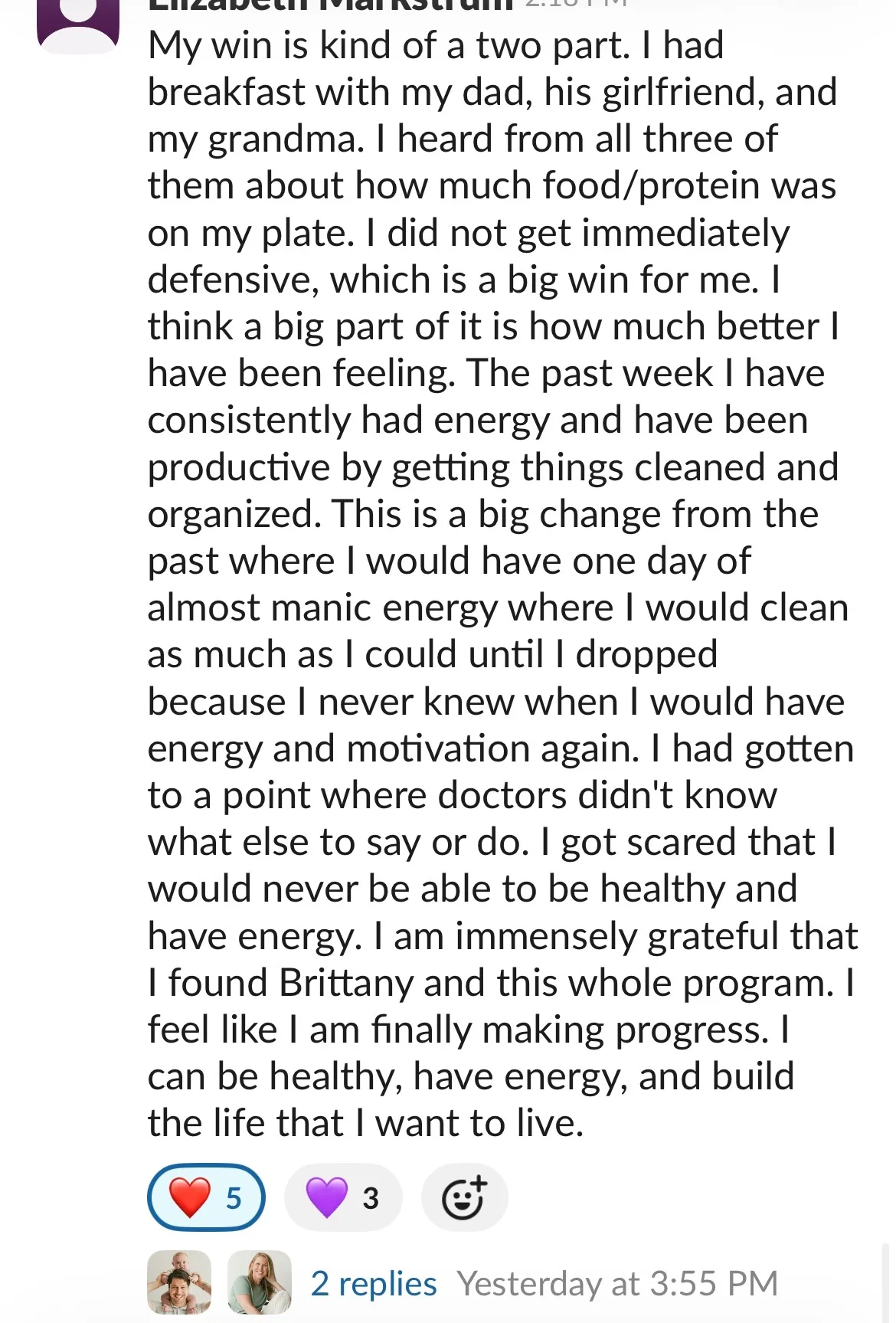 Client win shared in the Nurture community